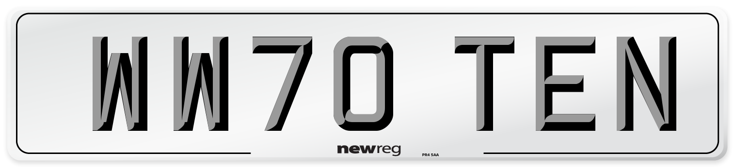 WW70 TEN Number Plate from New Reg